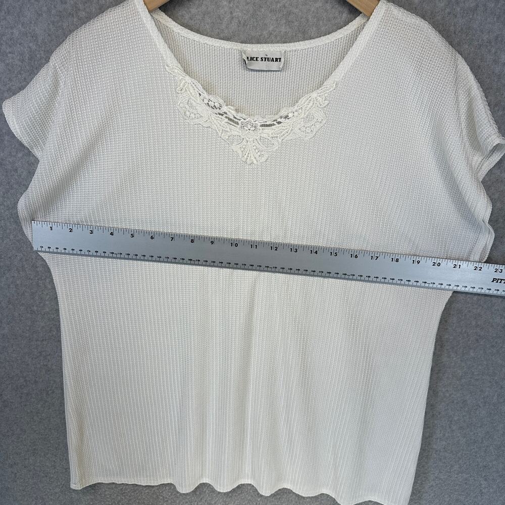 Alice Stuart Top Womens Size L White Texture Lace Neckline Short Sleeve Pullover - Picture 5 of 8